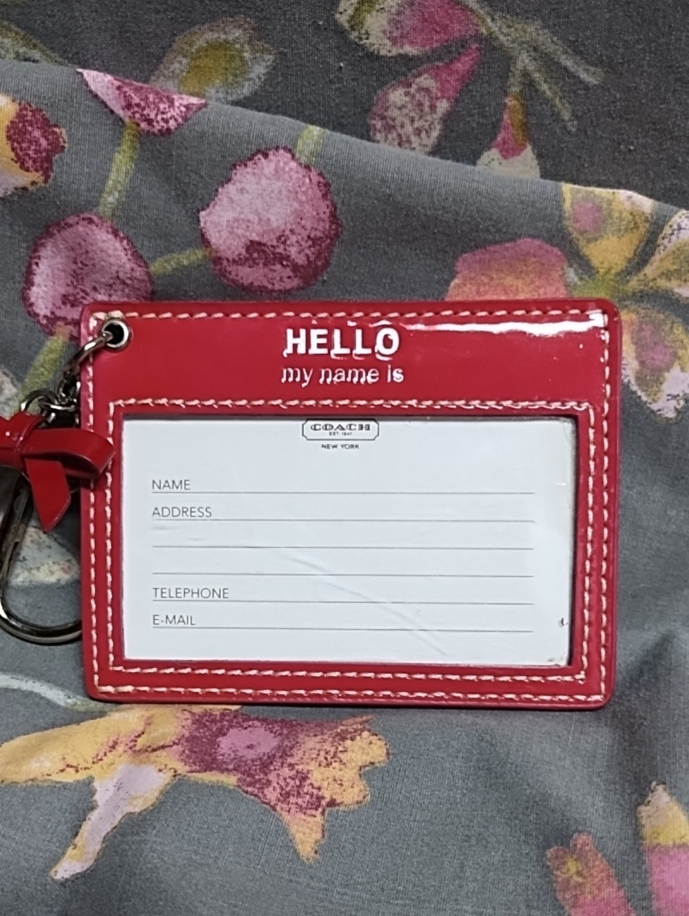 Rare CoachPoppy Red Leather 'Hello My Name Is' Red Patent Leather ID Tag